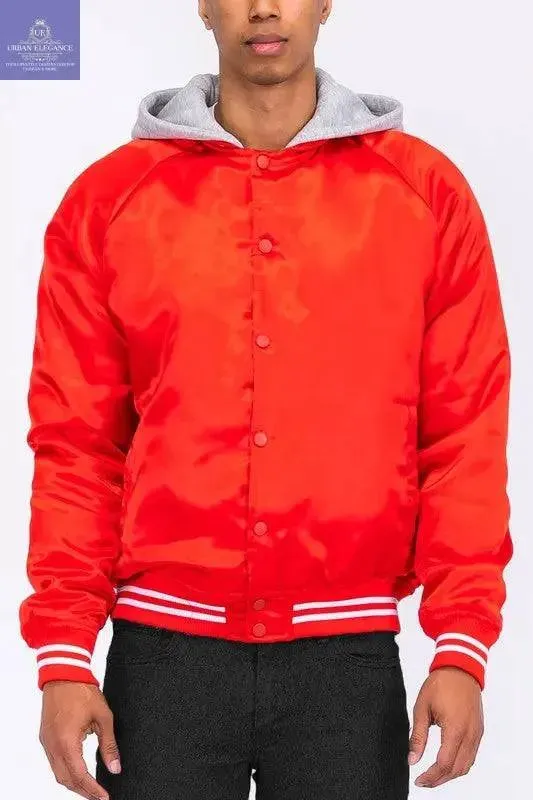 SATIN VARSITY BOMBER JACKET