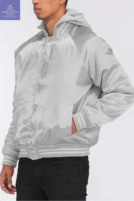 SATIN VARSITY BOMBER JACKET
