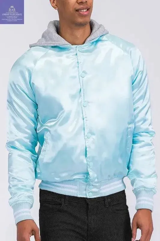 SATIN VARSITY BOMBER JACKET