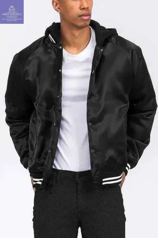 SATIN VARSITY BOMBER JACKET