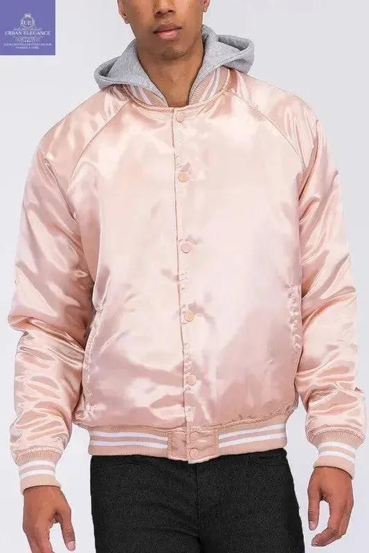 SATIN VARSITY BOMBER JACKET