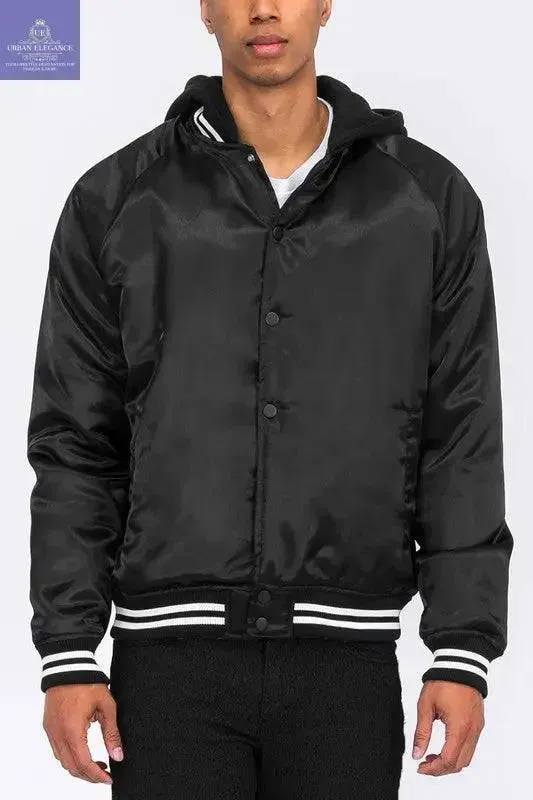 SATIN VARSITY BOMBER JACKET