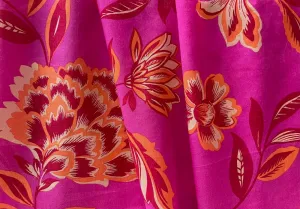 Semi-Sheer Pale Tangerine, Garnet & Brilliant Pinkberry Chintz-inspired Flowers Cotton Voile (Made in Italy)