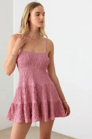 Smocked Tiered Ruffle Babydoll Mini Dress