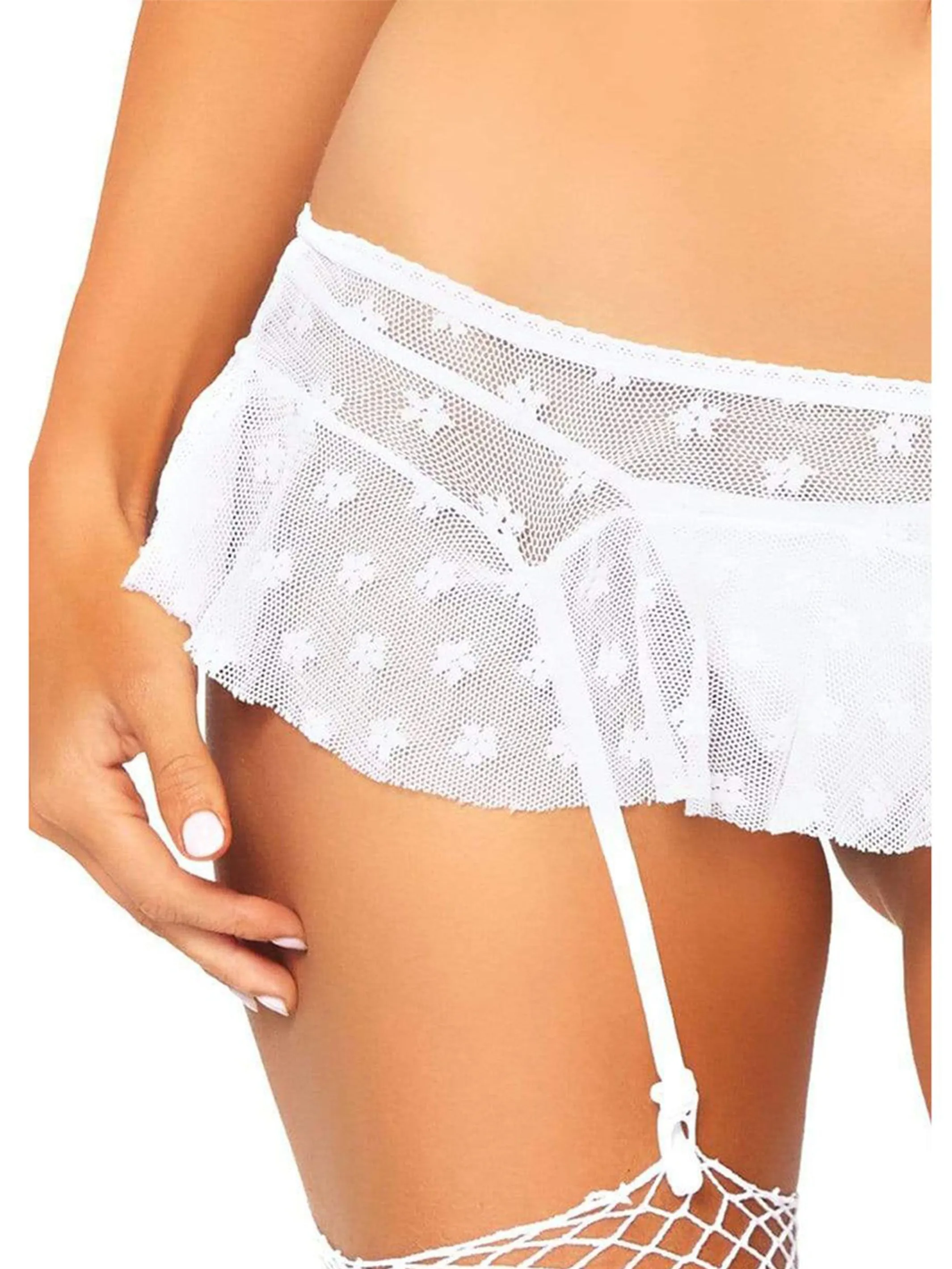 Sunday White Floral Lace Bralette & Garter Skirt Set