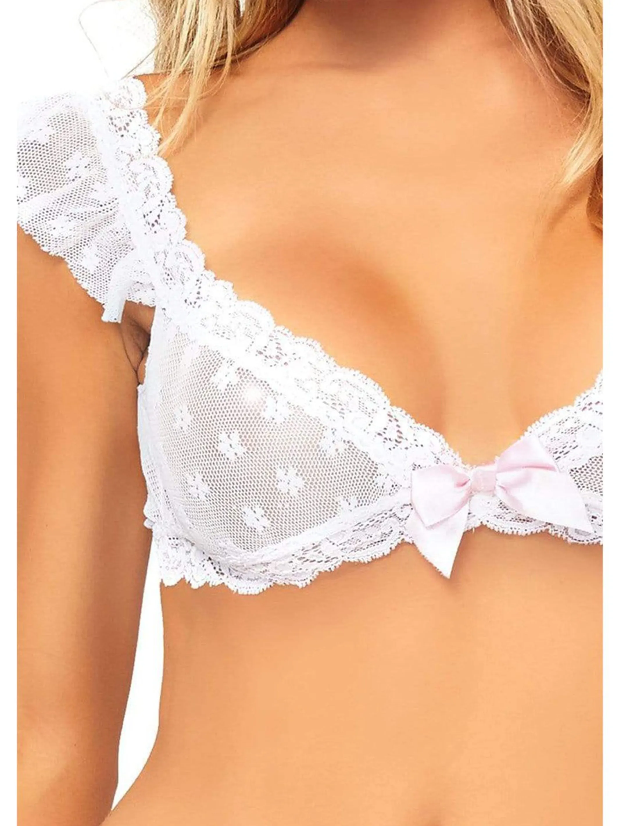 Sunday White Floral Lace Bralette & Garter Skirt Set