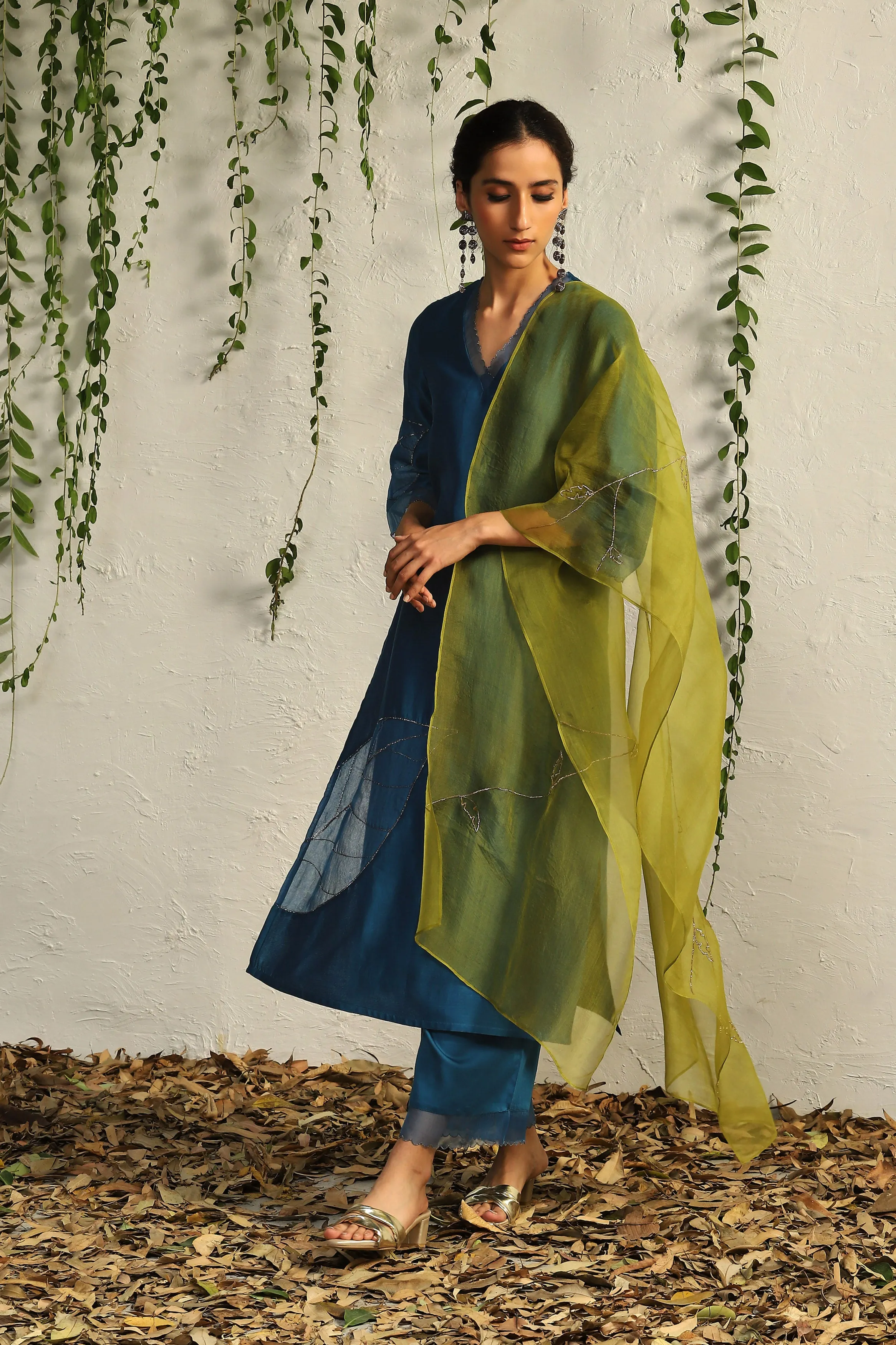 True Blue Chanderi Straight Kurta Set