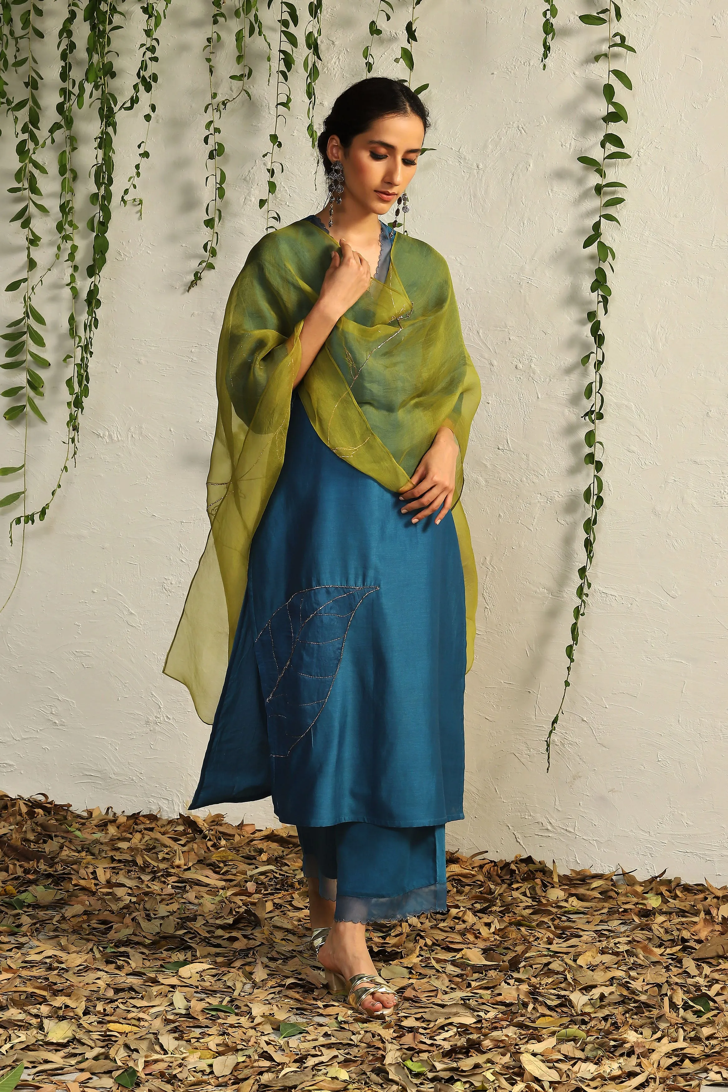 True Blue Chanderi Straight Kurta Set