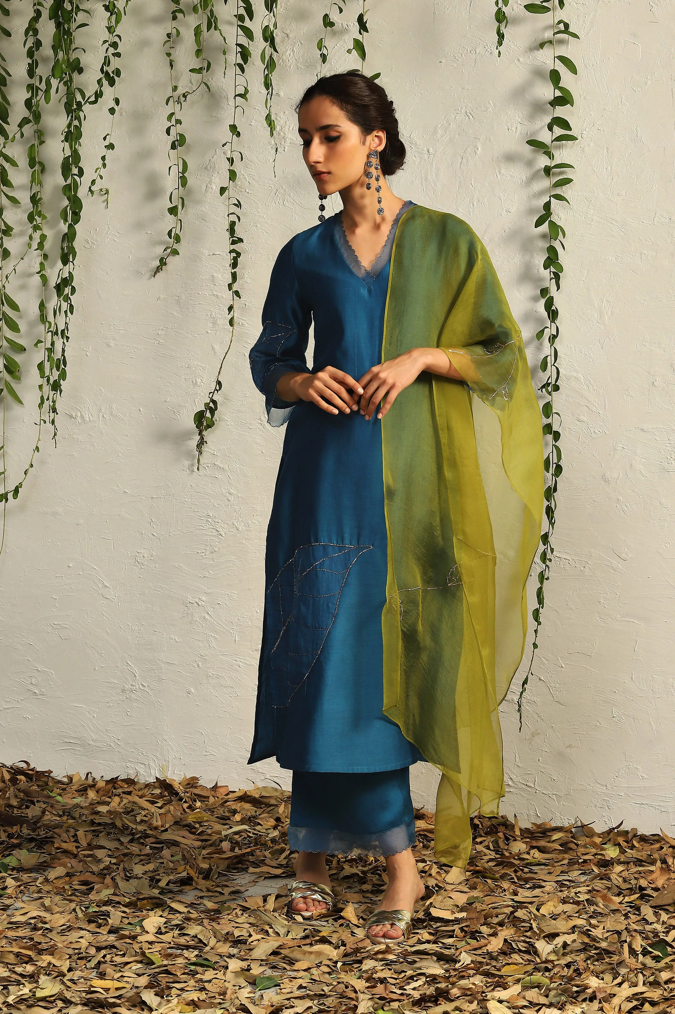 True Blue Chanderi Straight Kurta Set