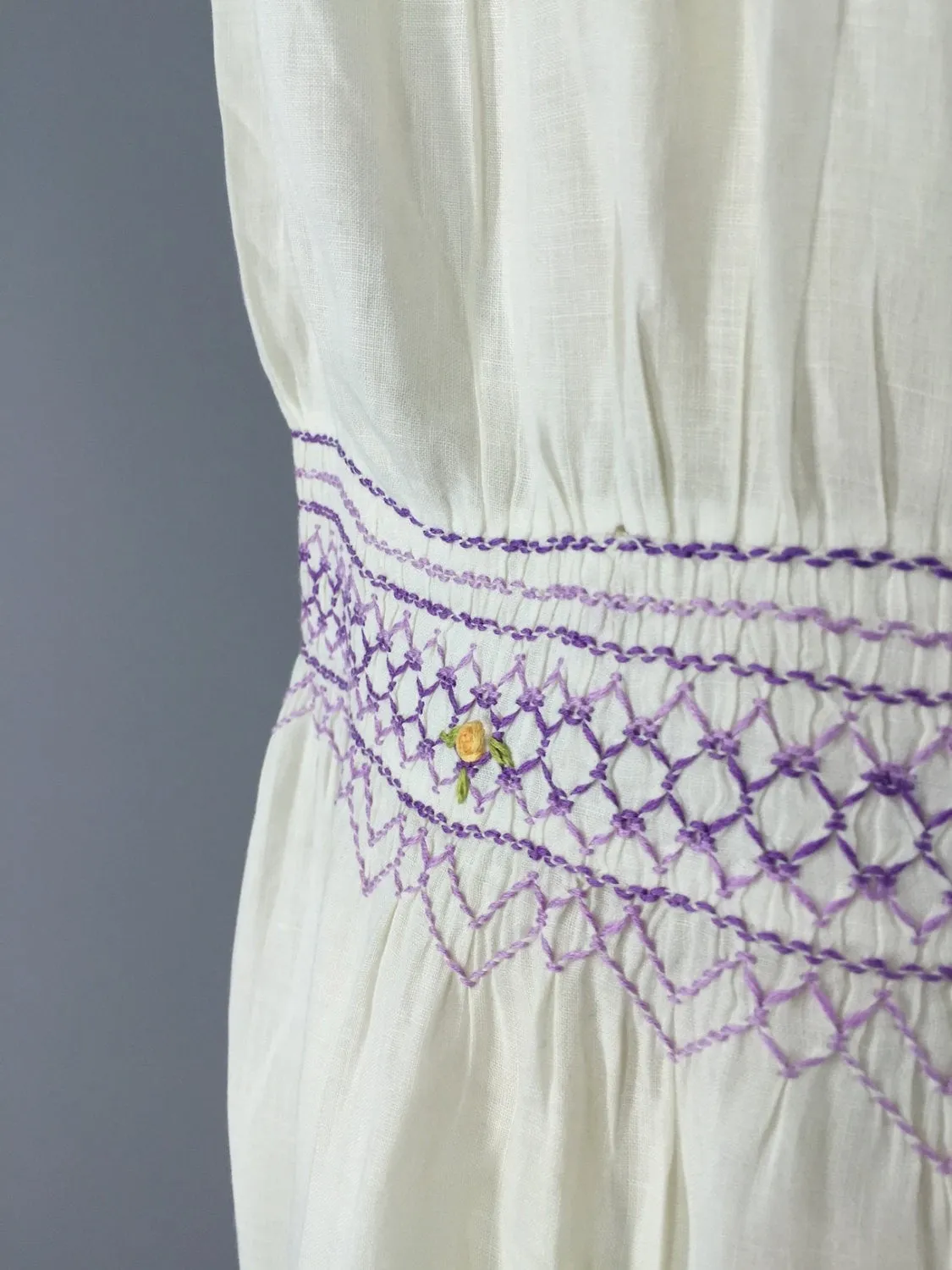 Vintage 1920s Embroidered Cotton Peasant Dress