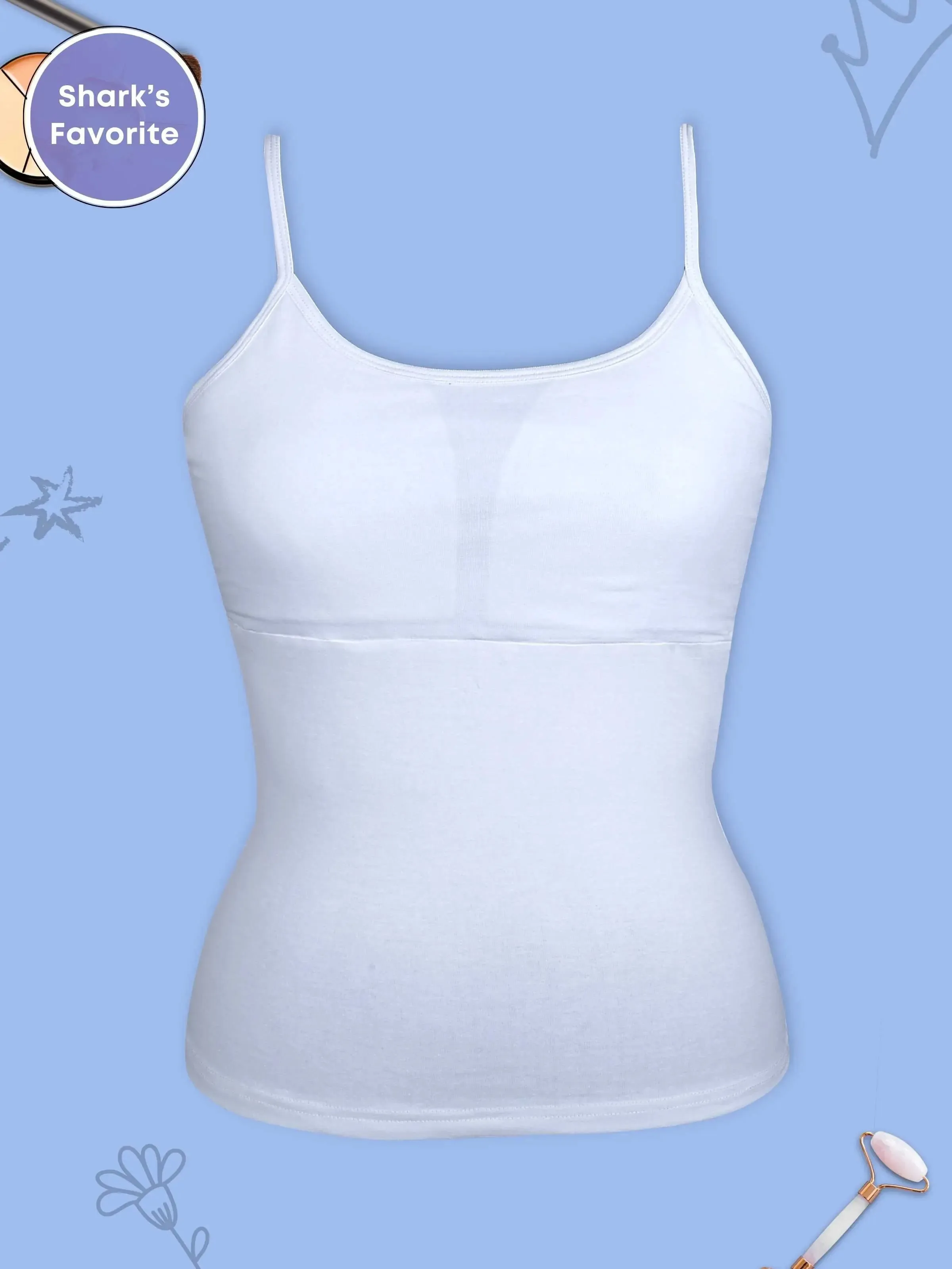 White Cotton Padded Camisole Bra with High Coverage and Adjustable Straps Pack-of-1
