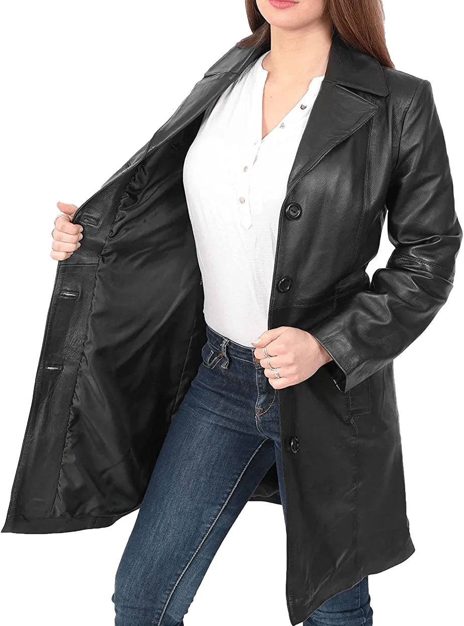 Women’s Quarter Leather Pea Coat | Womens Black Leather Pea Coat