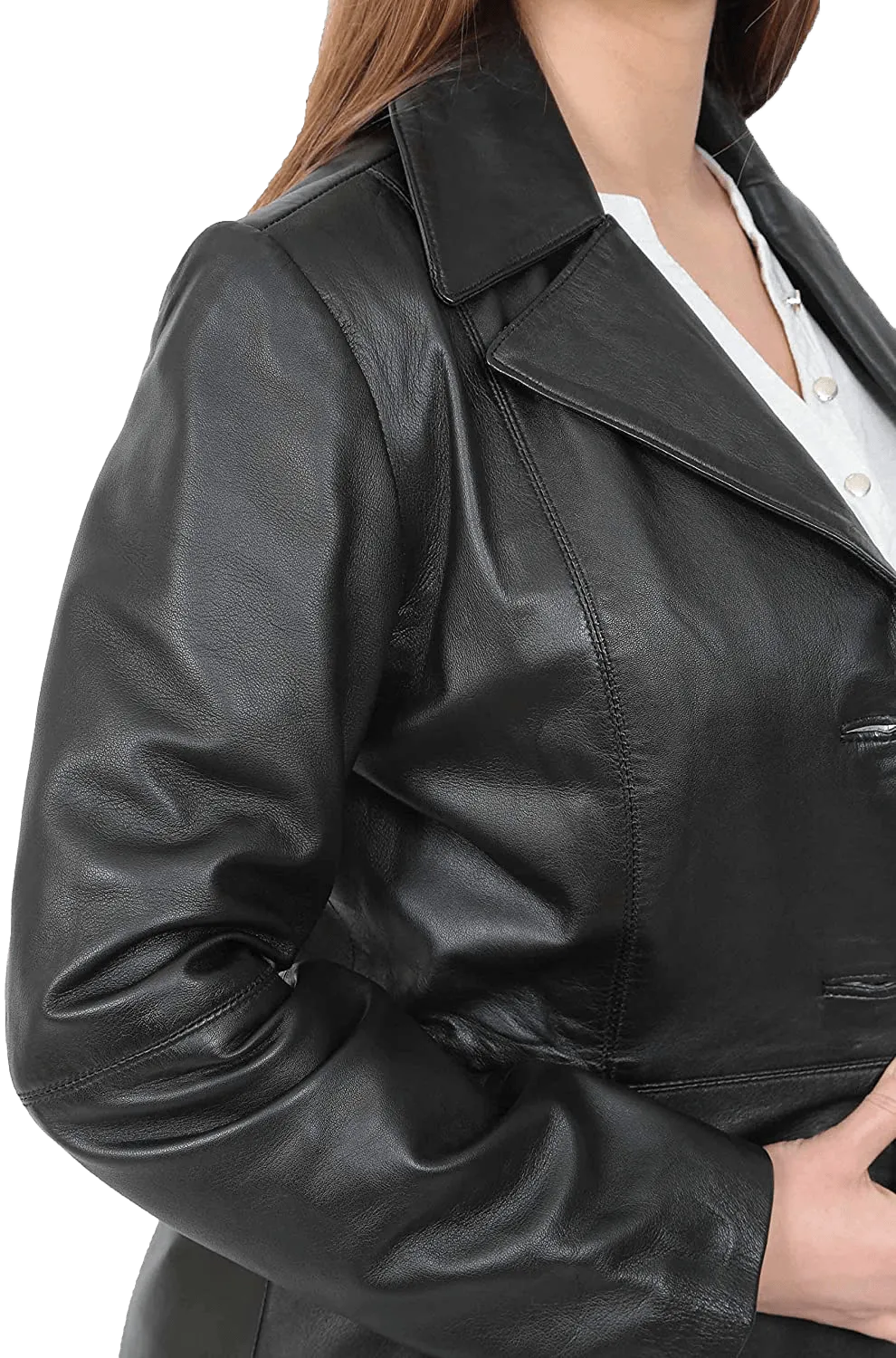 Women’s Quarter Leather Pea Coat | Womens Black Leather Pea Coat