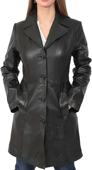 Women’s Quarter Leather Pea Coat | Womens Black Leather Pea Coat