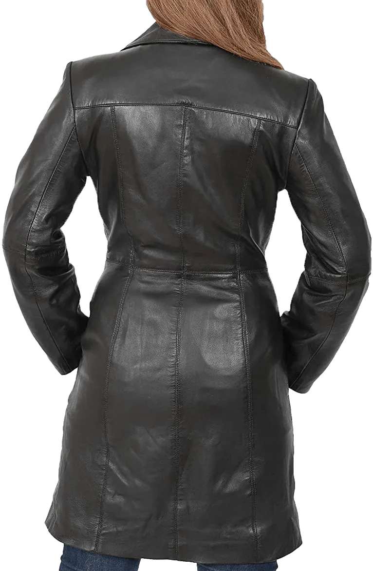 Women’s Quarter Leather Pea Coat | Womens Black Leather Pea Coat