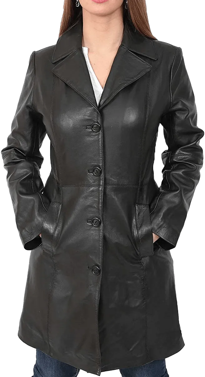 Women’s Quarter Leather Pea Coat | Womens Black Leather Pea Coat