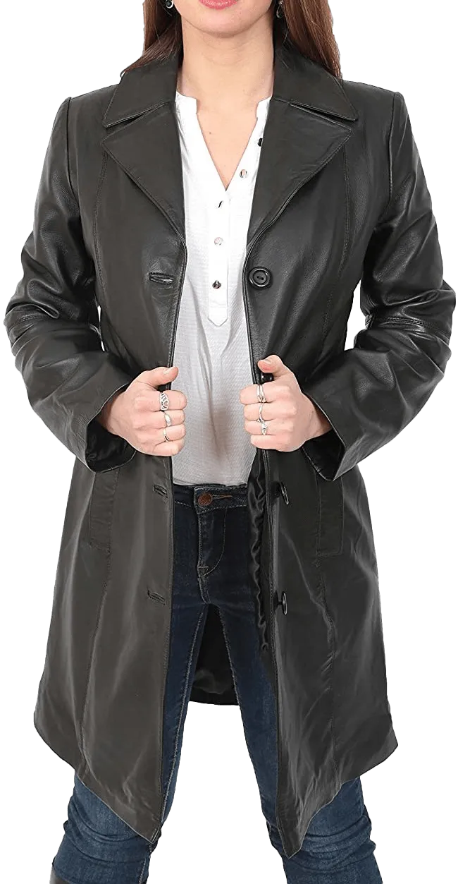 Women’s Quarter Leather Pea Coat | Womens Black Leather Pea Coat