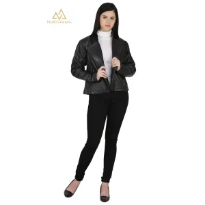 Women's Slim Fit Biker Cross Leather jacket : Biker Cross Zipped