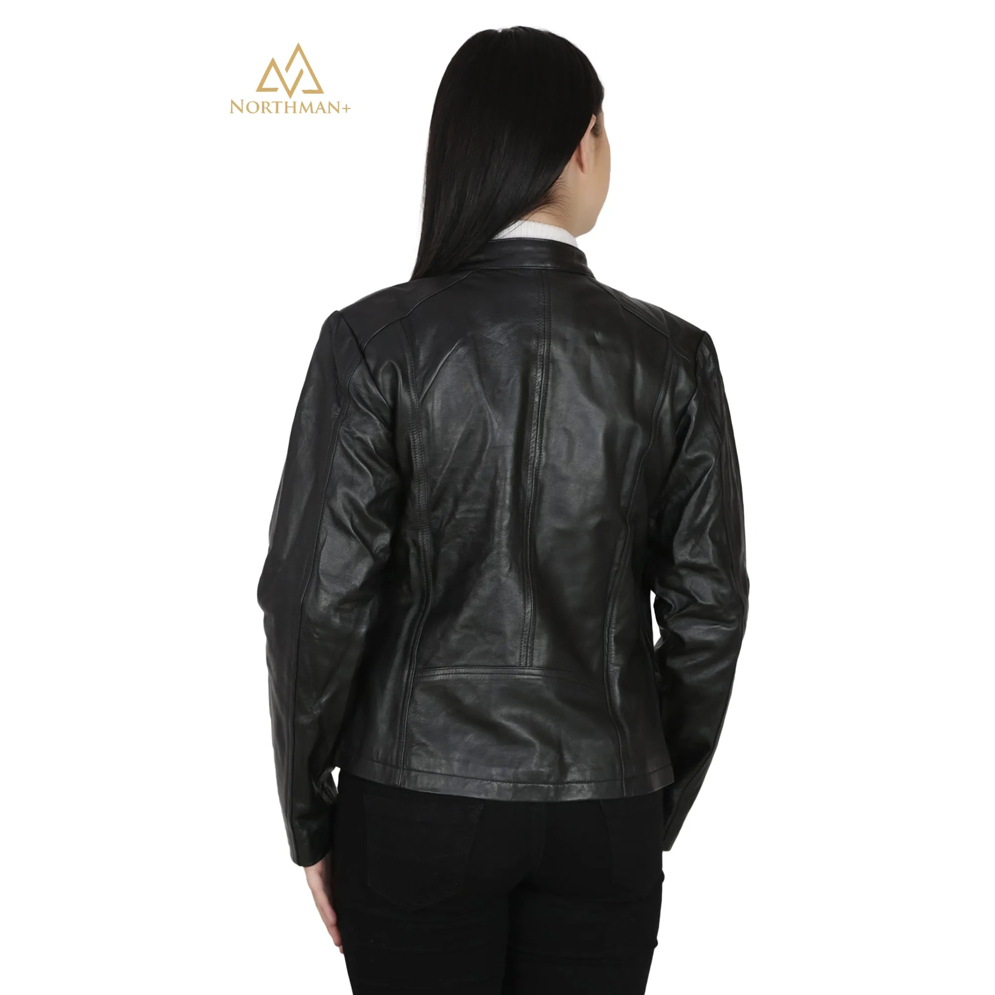 Women's Slim Fit Biker Cross Leather jacket : Biker Cross Zipped