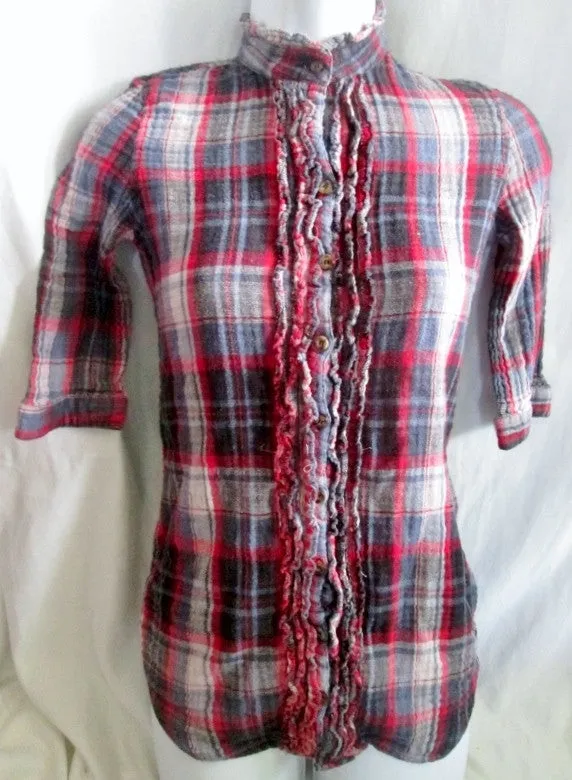 WOMENS VINTAGE HAVANA Rockabilly Shirt Top M RED BLUE PLAID Boho Indie