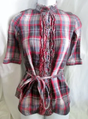 WOMENS VINTAGE HAVANA Rockabilly Shirt Top M RED BLUE PLAID Boho Indie
